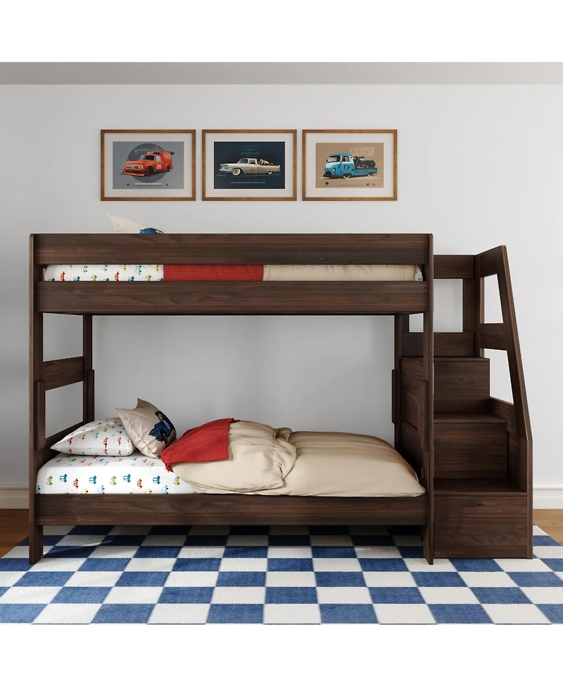 Max and Lily Modern Farmhouse Twin Over Bunk Bed With Staircase