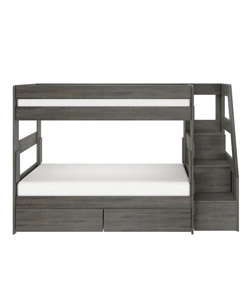 Max and Lily Modern Farmhouse Twin Over Bunk Bed With Staircase Storage Drawers