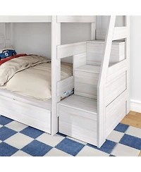 Max & Lily Twin Over Wood Staircase Bunk Bed with Trundle, Driftwood