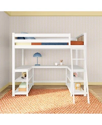Max & Lily Scandinavian Loft Bed with Wraparound Desk and Shelves