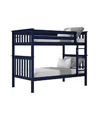 Max and Lily Twin over Bunk Bed for Kids, Solid Wood Beds with Ladder, Pecan