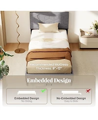 Gouun Twin Linen Upholstered Platform Bed Frame with Headboard