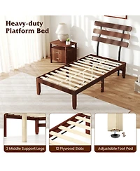 Gouun Twin Metal and Wood Bed Frame with Headboard and Retro Headboard