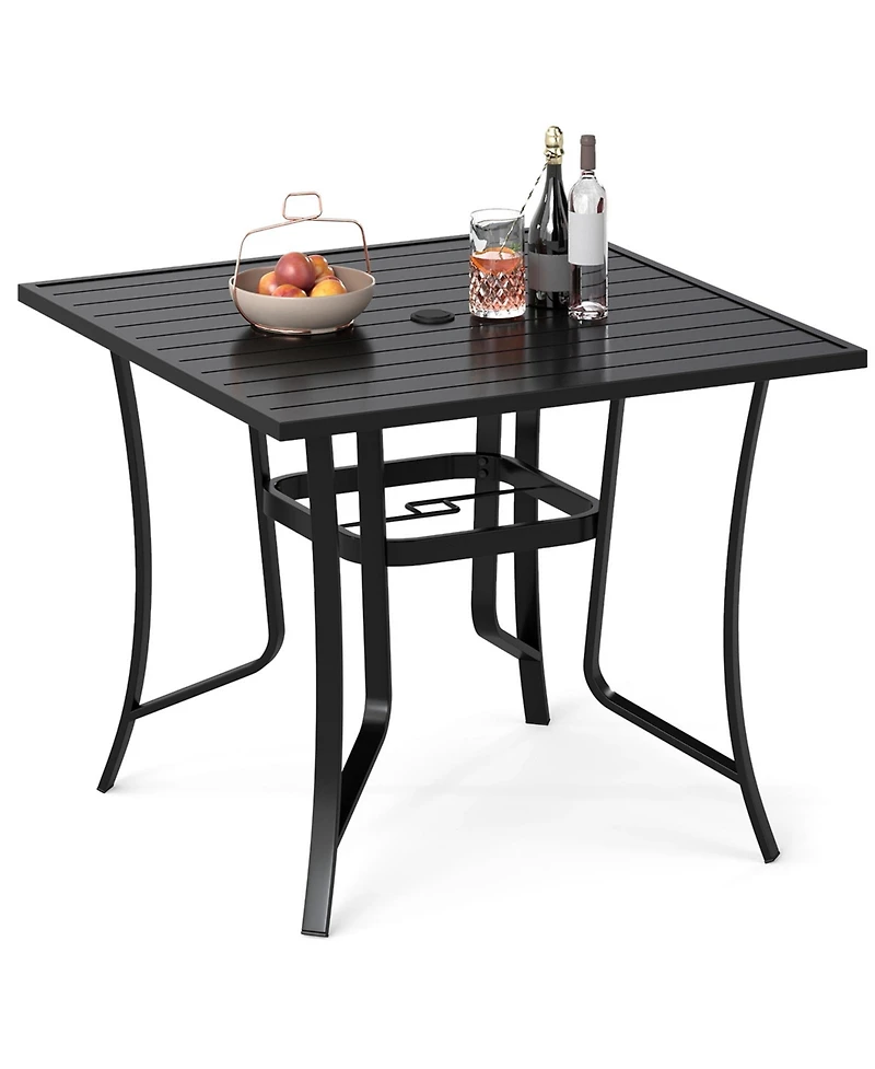 Slickblue Square Outdoor Dining Table Metal with Umbrella Hole