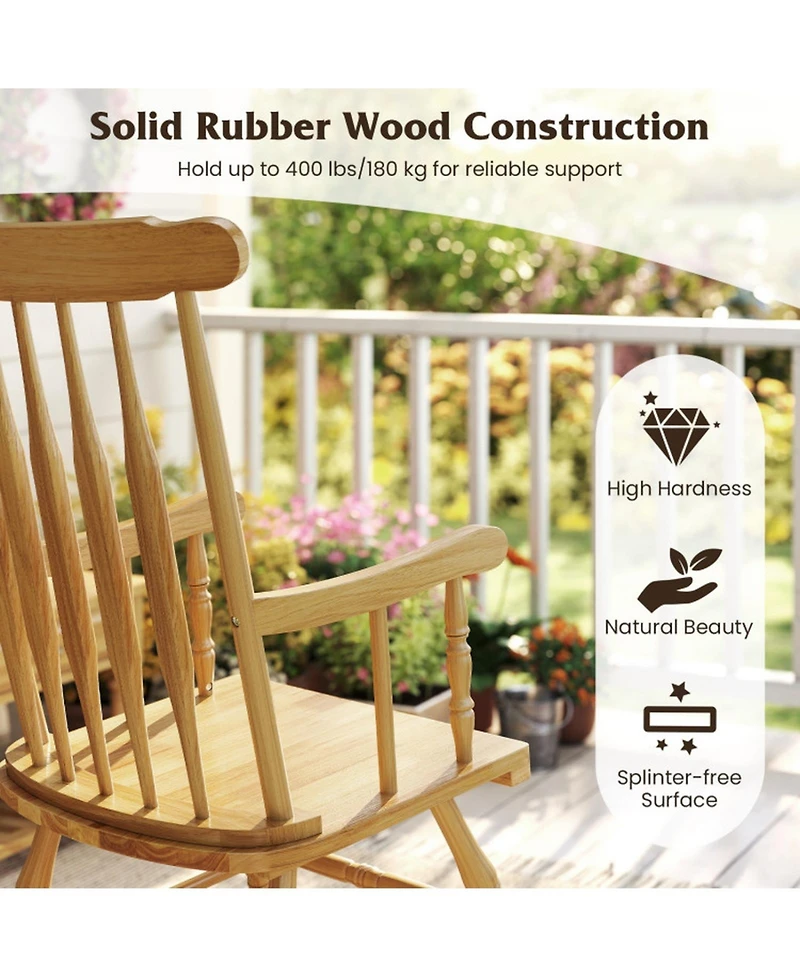 Gouun Solid Rubber Wood Porch Rocking Chair with Contoured Seat