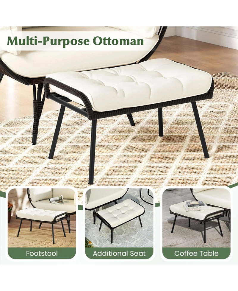 Gouun Oversized Rattan Egg Lounge Chair with Ottoman and Cushions