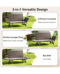 Gouun 3-in-1 Convertible Patio Rattan Sofa with Quick-Dry Foam