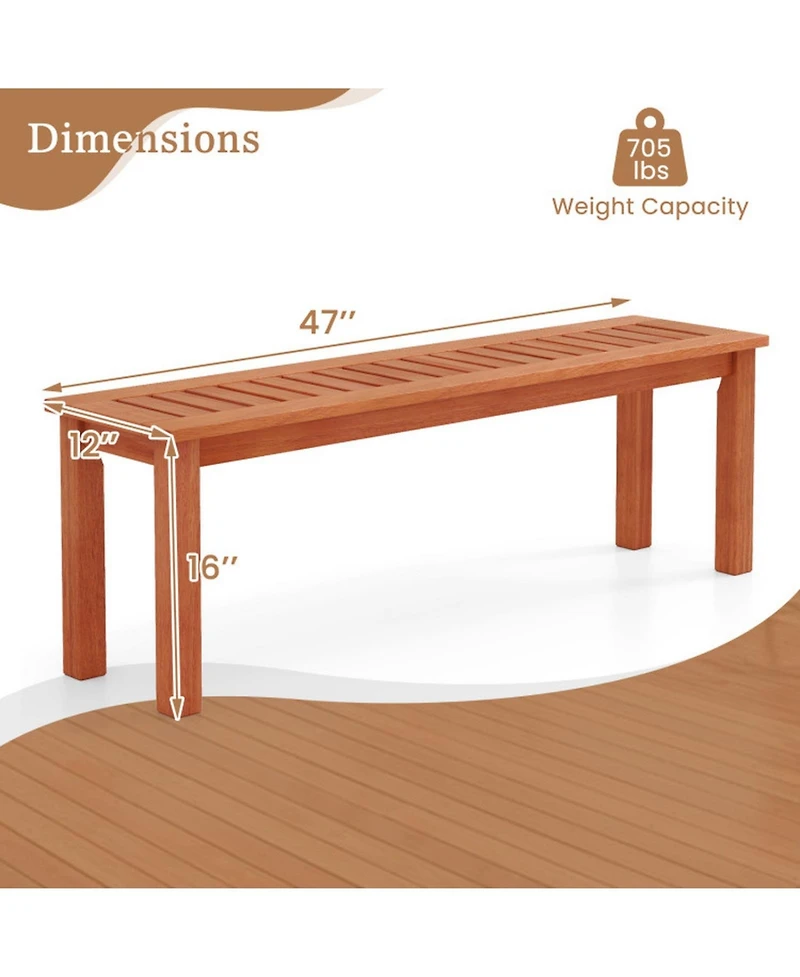 Gouun 47-inch Solid Wood Patio Bench with Slatted Seat, 2-Person