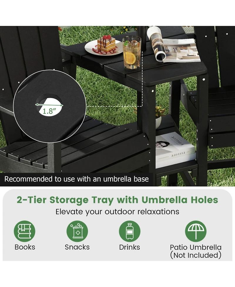 Gouun 2-Seat Hdpe Adirondack Chair with Built-in Connecting Tray
