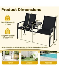 Gouun 2-Person Patio Loveseat with Tempered Glass Built-in Table