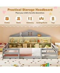 Gouun Twin Montessori Floor Bed with Storage Shelves and Storage Compartments