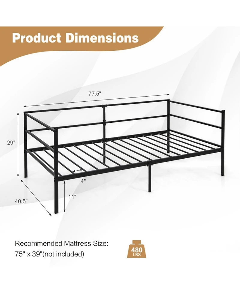 Gouun Twin Metal Daybed Frame with Integrated Guardrails