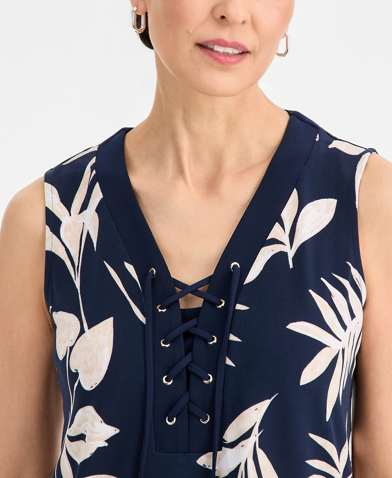 Jm Collection Women's Printed Lace-Up Sleeveless Top, Macy's Exclusive