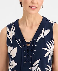 Jm Collection Women's Printed Lace-Up Sleeveless Top, Macy's Exclusive