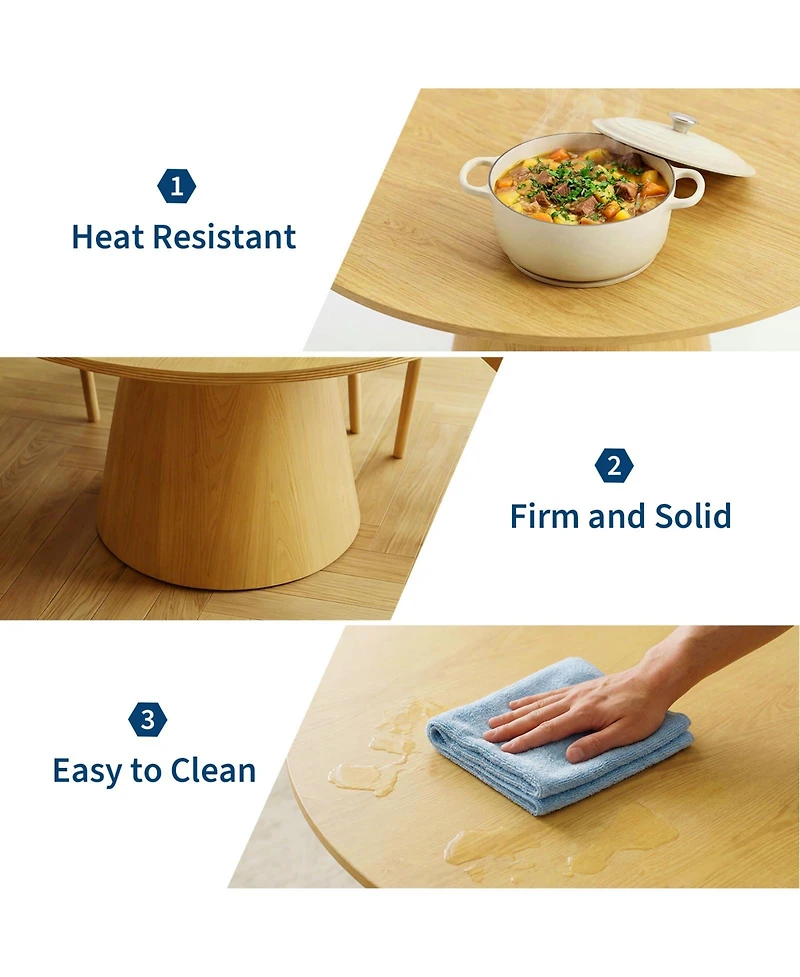 homfan 43" Round Dining Table for 4-6 People, Wooden Dining Room Table with Pedestal Base, Dining Room, Living Room