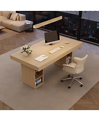 Homfan Spacious Rectangular Dining Table, Dual Storage, Double Pedestal, Wooden Frame, Large Tabletop for 6, Room or Office