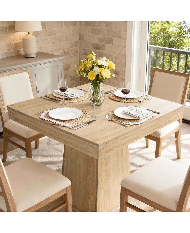Homfan Space-Saving Square Dining Table for 4, Modern Farmhouse Style with Wooden Pedestal Base, 31.5" Table Ideal for Dining Room, Living Room