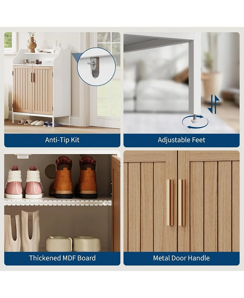 Homfan Modern Shoe Storage Cabinet with Doors, 4 Tier Organizer Adjustable Shelves