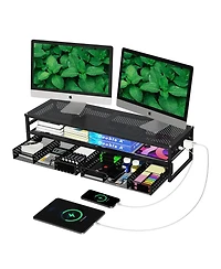 Gnuadz 2-Tier Metal Monitor Stand Riser with Usb 2.0, Dual Drawer Storage