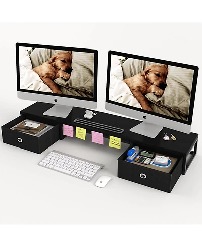 Gnuadz Dual Monitor Stand Riser With Drawers Desk Organizer Storage Holder