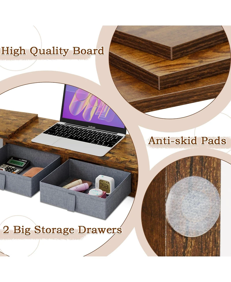 Gnuadz Dual Monitor Stand Riser Adjustable Wood Desk Organizer