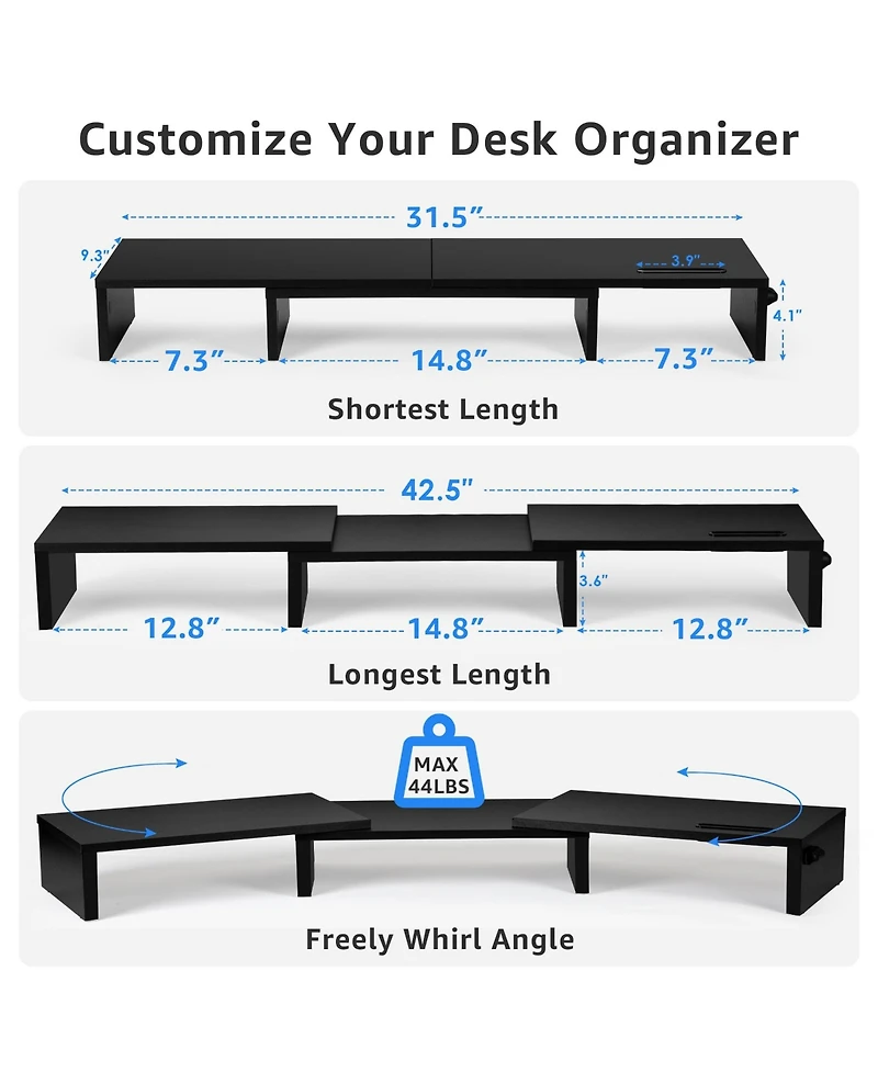 Gnuadz Dual Monitor Stand Riser Adjustable Wooden Organizer