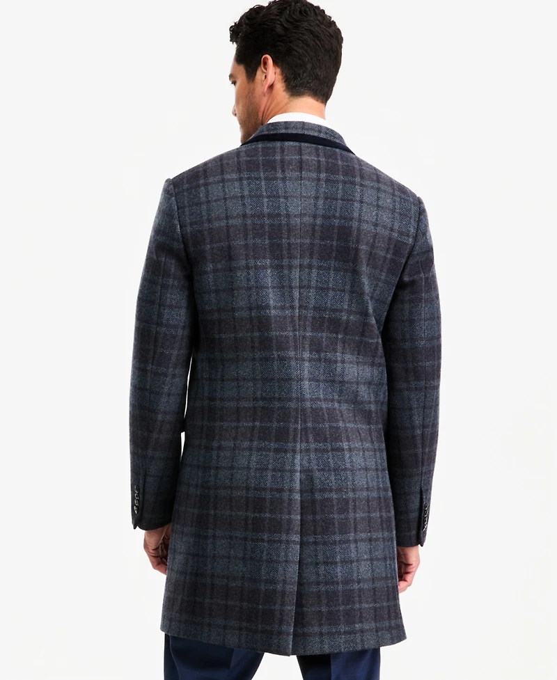 Tayion Collection Men's Classic-Fit Blue Plaid Overcoat