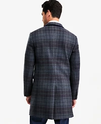 Tayion Collection Men's Classic-Fit Blue Plaid Overcoat
