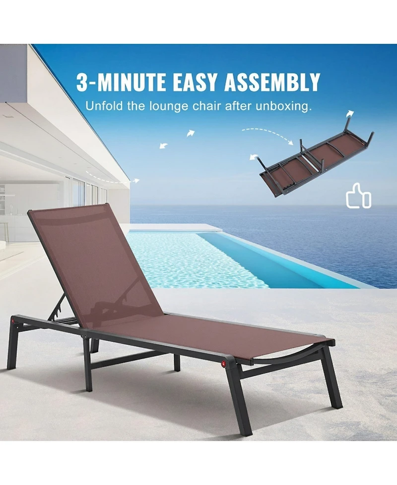 Gouun Aluminum Folding Chaise Lounge with 5-Position Recline, 400 lbs Capacity