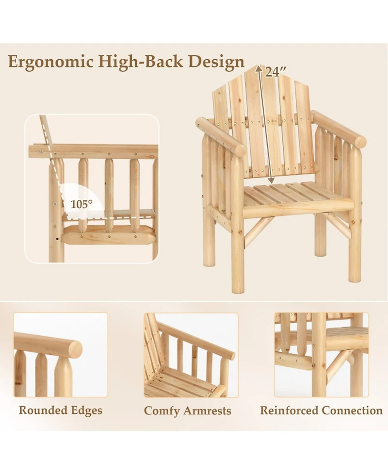 Gouun Outdoor Wood Armchair Patio Dining Chair with Wide Seat and Armrests