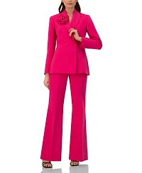 Ivonne Women's Double-Breasted Cotton Blazer with Flower Detail