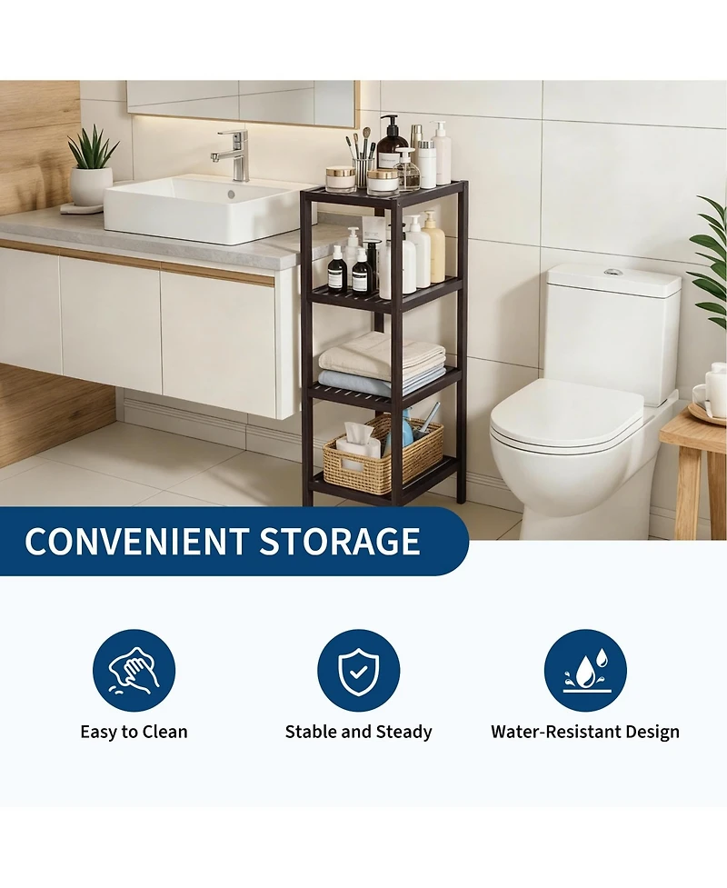 Homfan -Tier Bamboo Shelf Narrow Bathroom with Slatted Shelves Wood Plant Stand Standing Towel Rack Corner