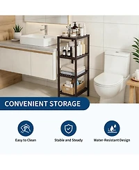 Homfan -Tier Bamboo Shelf Narrow Bathroom with Slatted Shelves Wood Plant Stand Standing Towel Rack Corner