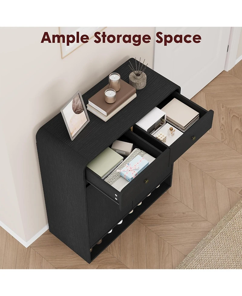 Homfan Shoe Cabinet with 2 Doors and Drawers, 4 Tier Entryway Storage Open Bottom Shelf