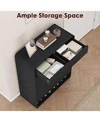 Homfan Shoe Cabinet with 2 Doors and Drawers, 4 Tier Entryway Storage Open Bottom Shelf