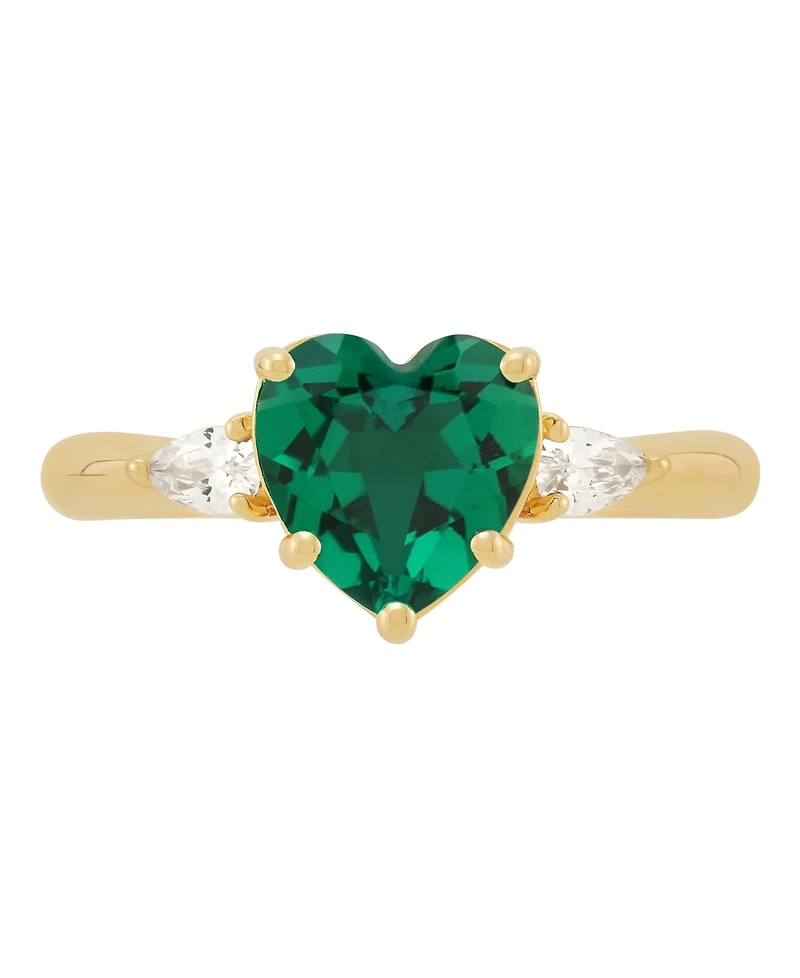 Macy's Created Emerald (1-5/8 ct. t.w.) and Created White Sapphire (1/3 ct. t.w.) Heart Ring in 14k Yellow Gold-Plated Sterling Silver