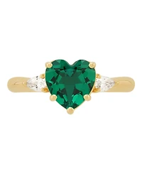 Macy's Created Emerald (1-5/8 ct. t.w.) and Created White Sapphire (1/3 ct. t.w.) Heart Ring in 14k Yellow Gold-Plated Sterling Silver