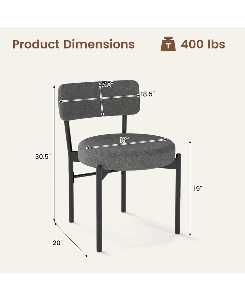 Gouun Set of 2 Sherpa Fabric Dining Chairs with Curved Backrest and Padded Seat