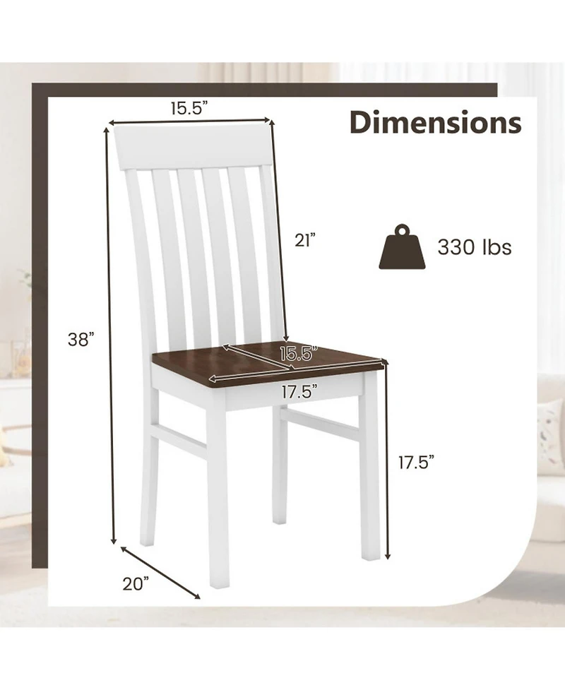 Gouun Set of 2 Kitchen Armless Dining Chairs with Slatted High Backrests