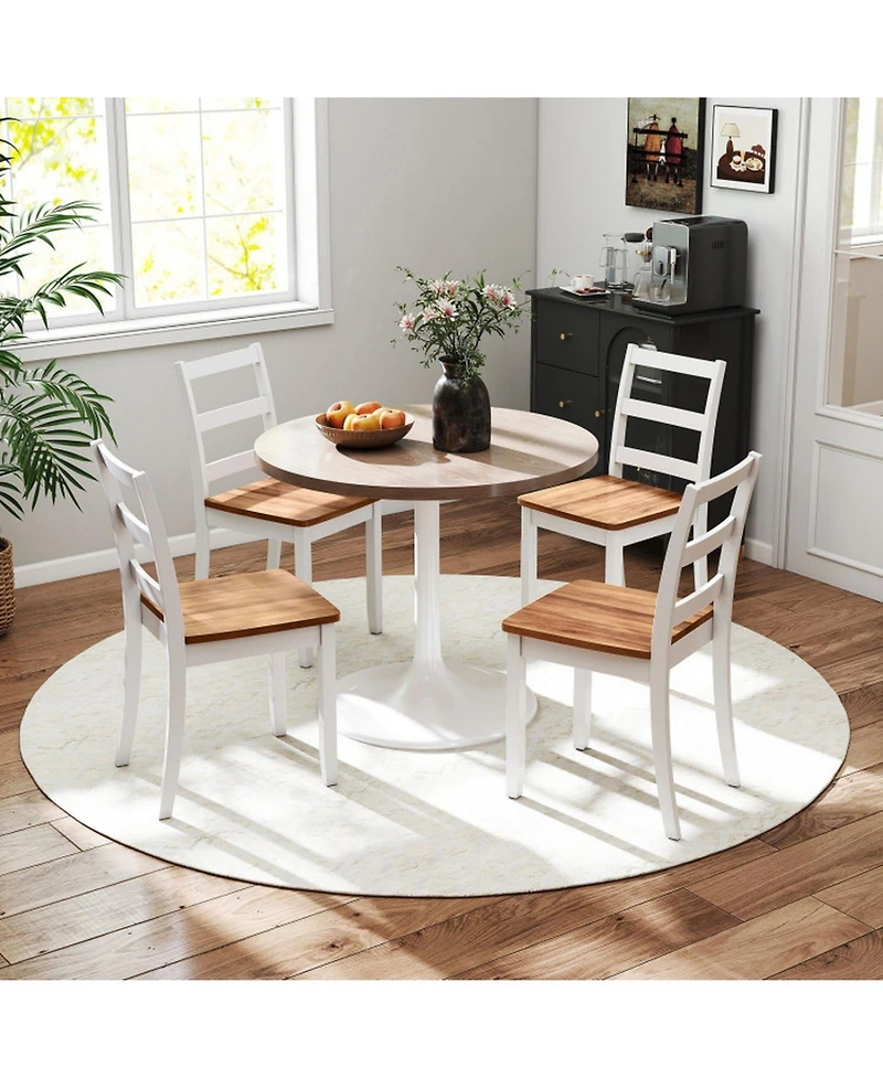Gouun Set of 2 Ladder-Back Dining Chairs with Solid Rubber Wood Legs