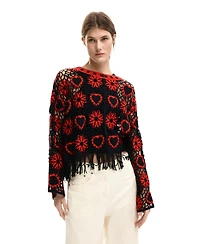 Desigual Women's Crochet sweater hearts