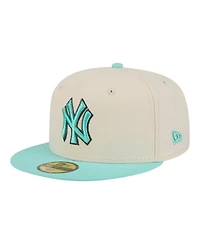 New Era Men's Light Beige/Turquoise York Yankees Two-Tone Color Pack 59FIFTY Fitted Hat