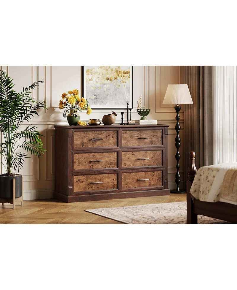 gaomon 47" Farmhouse 6 Drawer Dresser, Rustic Wood Chest Organizer for Bedroom Living Room Hallway Entryway
