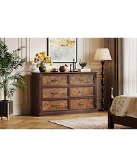 gaomon 47" Farmhouse 6 Drawer Dresser, Rustic Wood Chest Organizer for Bedroom Living Room Hallway Entryway