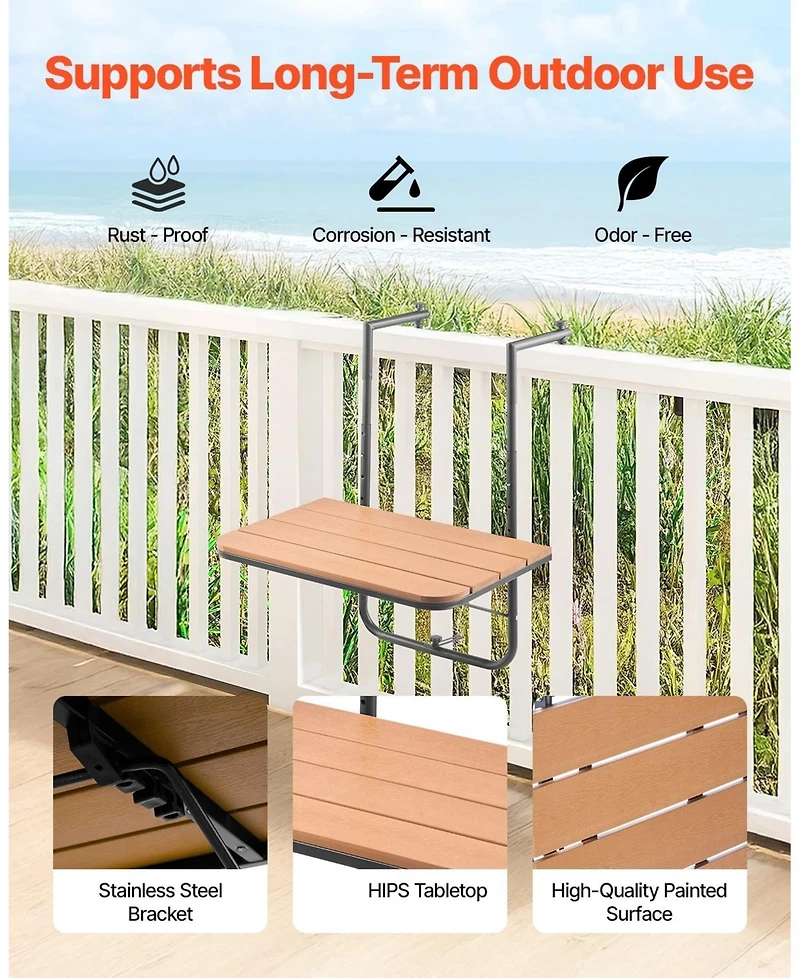 Gouun Adjustable Folding Balcony Hanging Table for Railings Patio Bar Table
