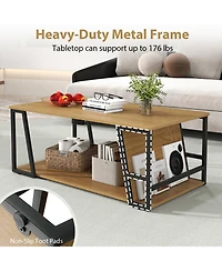 Sugift Rectangular Two Tier Coffee Table with Storage Shelf