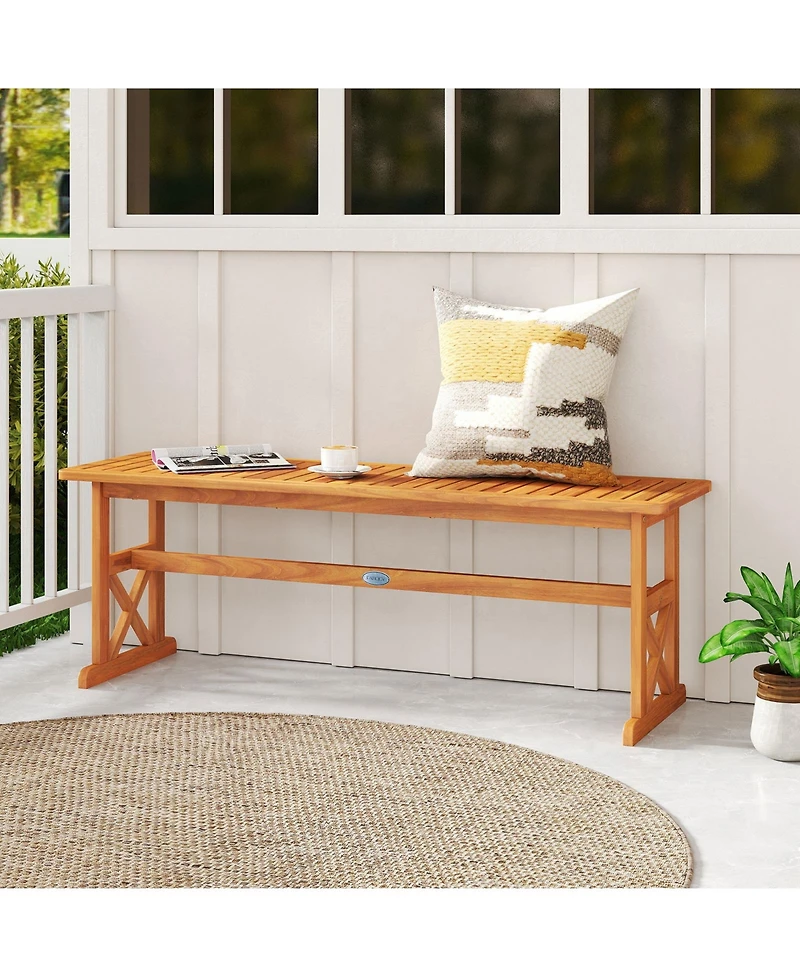 Sugift 51 in Acacia Wood Outdoor Bench with Slatted Seat