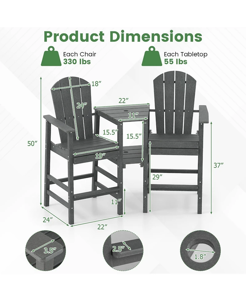Sugift Two Seat Adirondack Chair with Connecting Tray for Outdoor Use