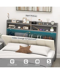 Gouun Full Linen Upholstered Platform Bed Frame with Storage Drawers and Headboard