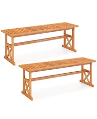 Sugift 51 in Acacia Wood Outdoor Bench with Slatted Seat and High Capacity